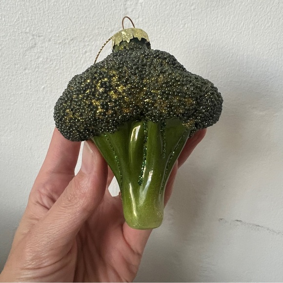 Vintage Glass Broccoli vegetable glass Christmas Ornament glitter sparkle green - Picture 6 of 14